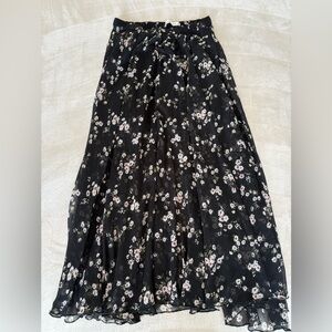 Abercrombie & Fitch Black Floral Midi Skirt